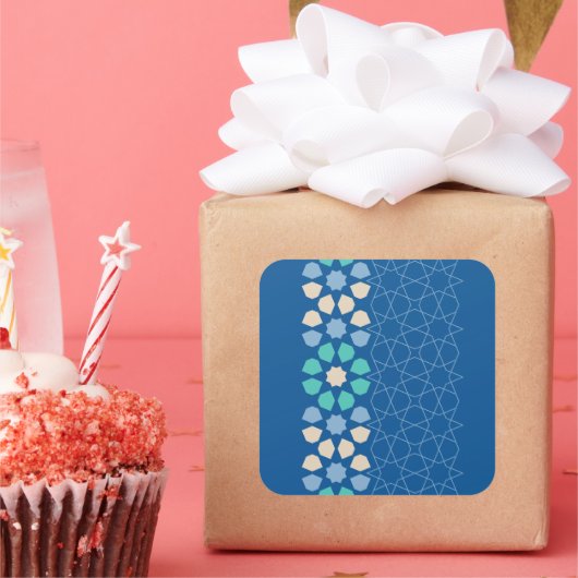 Blauwe turquoise rust vierkante sticker (Feest)