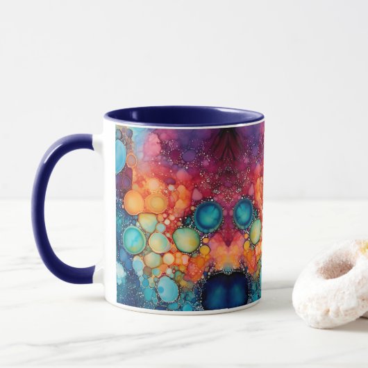 Blauwe turquoise Sinaasappel- & inktbellen Mok (Met donut)