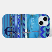 blauwe turquoise strepen, anker en naam Case-Mate iPhone case (Achterkant (horizontaal))