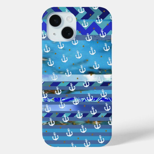 blauwe turquoise strepen & ankerpatroon Case-Mate iPhone case (Achterkant)