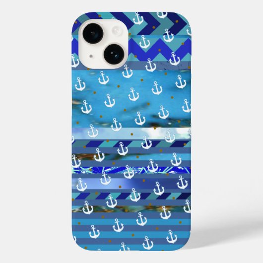 blauwe turquoise strepen & ankerpatroon Case-Mate iPhone case (Achterkant)