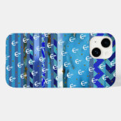 blauwe turquoise strepen & ankerpatroon Case-Mate iPhone case (Achterkant (horizontaal))