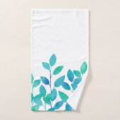 Blauwe Turquoise Waterverf Leaves Bad Handdoek (Handdoek)