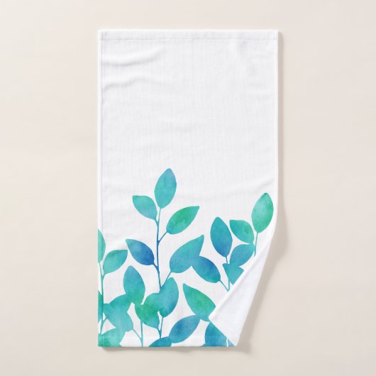 Blauwe Turquoise Waterverf Leaves Bad Handdoek (Handdoek)