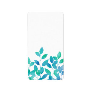 Blauwe Turquoise Waterverf Leaves Etiket