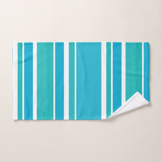 Blauwe turquoise witte strepen bad handdoek (Handdoek)
