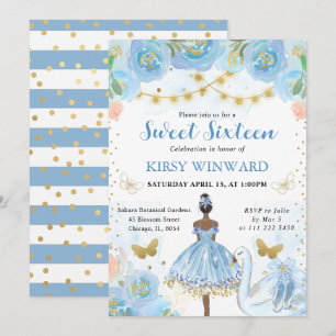 Blauwe Tutu Donkere Huid Ballerina Sweet 16 Kaart