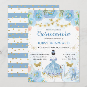 Blauwe Tutu Zwarte Haren Ballerina Quinceanera Kaart