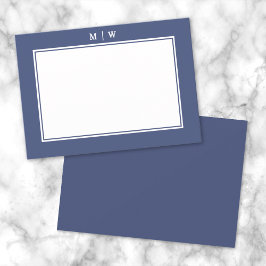 Blauwe Twee Rand Minimalistische Monogram Notitiekaartje