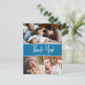 Blauwe tweede baby geboortefoto collage aankondigi aankondigingskaart (Staand voorkant)