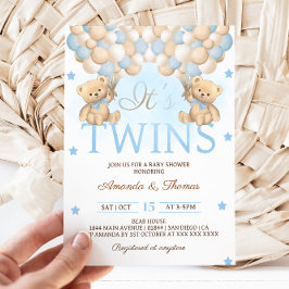 Blauwe Tweeling Jongens Beer Ballonnen Baby Shower Kaart