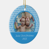 Blauwe tweelingen eerste kerstversiering keramisch ornament (Rechts)
