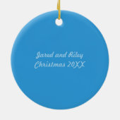 Blauwe tweelingen eerste kerstversiering keramisch ornament (Achterkant)