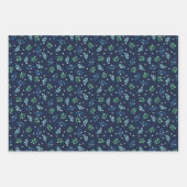 Blauwe twijgen en witte kerstpatronen inpakpapier vel (Voorkant)