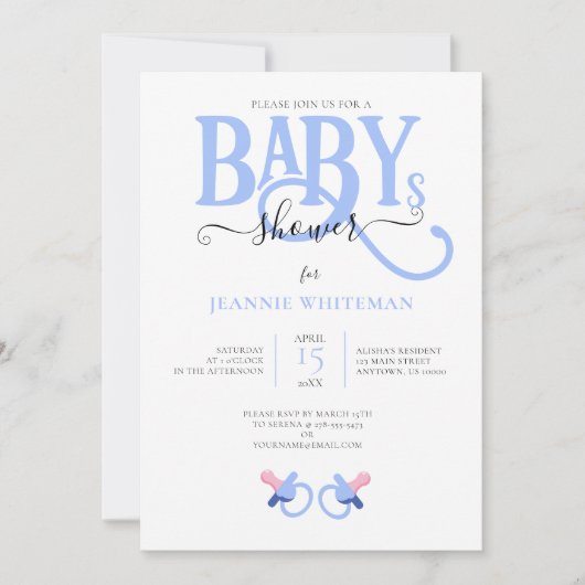 BLAUWE TWIN JONGEN BABYSHOWER MET FOPSPEEN KAART (Voorkant)