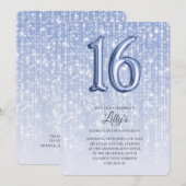 Blauwe Twinkle Licht Foil ballon 16th Birthday Kaart (Voorkant / Achterkant)