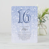 Blauwe Twinkle Licht Foil ballon 16th Birthday Kaart (Staand voorkant)