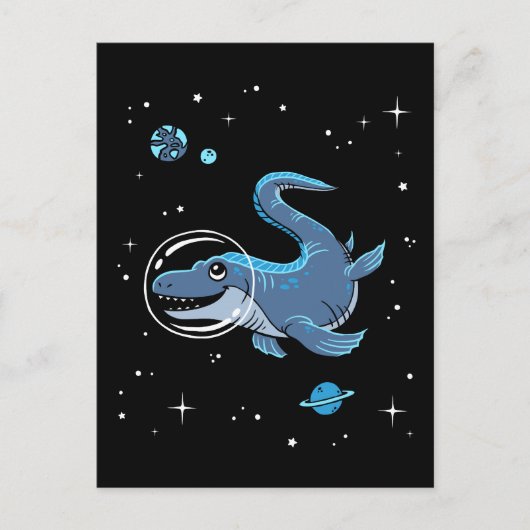 Blauwe tylosaurus dinos in de ruimte briefkaart (Voorkant)