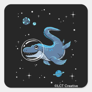 Blauwe tylosaurus dinos in de ruimte vierkante sticker