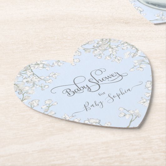 Blauwe Typografie Baby's Breath Floral Baby shower Kartonnen Onderzetters (Gekanteld)