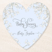 Blauwe Typografie Baby's Breath Floral Baby shower Kartonnen Onderzetters (Voorkant)