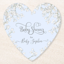 Blauwe Typografie Baby's Breath Floral Baby shower Kartonnen Onderzetters