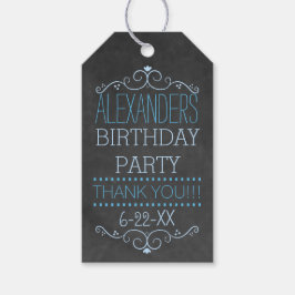 Blauwe Typografie Chalkboard Look- Verjaardagsfees Cadeaulabel
