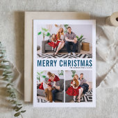 Blauwe Typografie Drie Fotografie Kerst Feestdagen Kaart