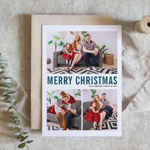 Blauwe Typografie Drie Fotografie Kerst Feestdagen Kaart