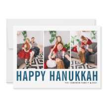 Blauwe Typografie Foto Collage Happy Hanukkah