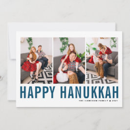 Blauwe Typografie Foto Collage Happy Hanukkah Feestdagenkaart