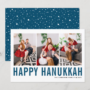 Blauwe Typografie Foto Collage Happy Hanukkah Feestdagenkaart