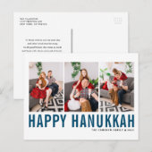 Blauwe Typografie Foto Collage Happy Hanukkah Feestdagenkaart (Voorkant / Achterkant)