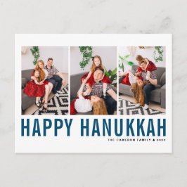 Blauwe Typografie Foto Collage Happy Hanukkah Feestdagenkaart