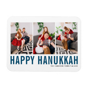 Blauwe Typografie Foto Collage Happy Hanukkah Magneet