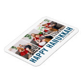 Blauwe Typografie Foto Collage Happy Hanukkah Magneet (Linkerzijde)