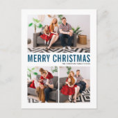 Blauwe Typografie Merry Kerstfeest Drie Foto Feestdagenkaart (Voorkant)