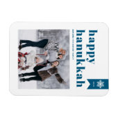 Blauwe Typografie Snowflakes Foto Happy Hanukkah Magneet (Horizontaal)