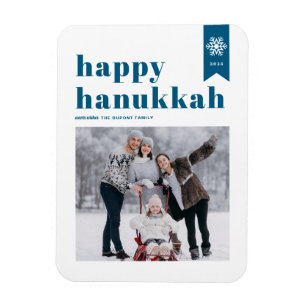 Blauwe Typografie Snowflakes Foto Happy Hanukkah Magneet