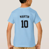 Blauwe typografie Voetbal team naam nummer aangepa T-shirt (Achterkant)