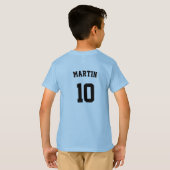 Blauwe typografie Voetbal team naam nummer aangepa T-shirt (Achterkant volledig)