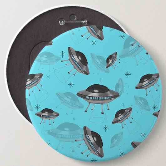 blauwe UFO-knop Ronde Button 6,0 Cm (Voorkant /achterkant)