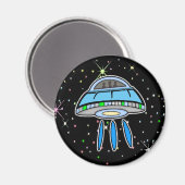 Blauwe UFO met Sterrennacht buitenruimte Magneet (Voorkant / Achterkant)