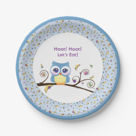 Blauwe Uil Baby Jongens Shower Hemellichamen Doodl Papieren Bordje