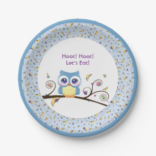 Blauwe Uil Baby Jongens Shower Hemellichamen Doodl Papieren Bordje