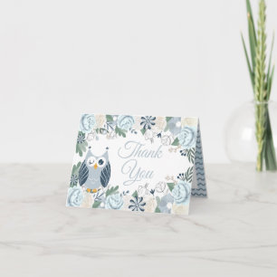 Blauwe Uil Bloemen Dank u kaart