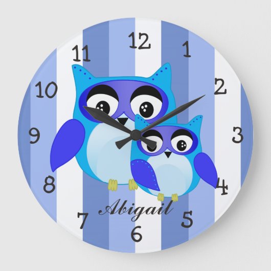 Blauwe uil cartoon Illustratie Grote Klok (Voorkant)