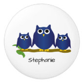 Blauwe Uil Design op Maat Keramische Knop (Voorkant)