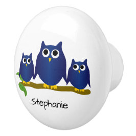 Blauwe Uil Design op Maat Keramische Knop