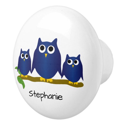 Blauwe Uil Design op Maat Keramische Knop (Rechts)